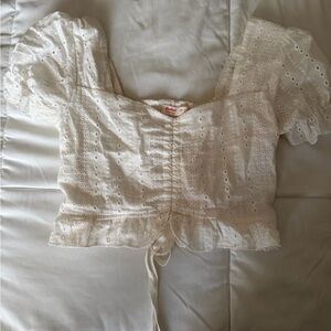 ROMWE Cream Eyelet Puff Sleeve Blouse